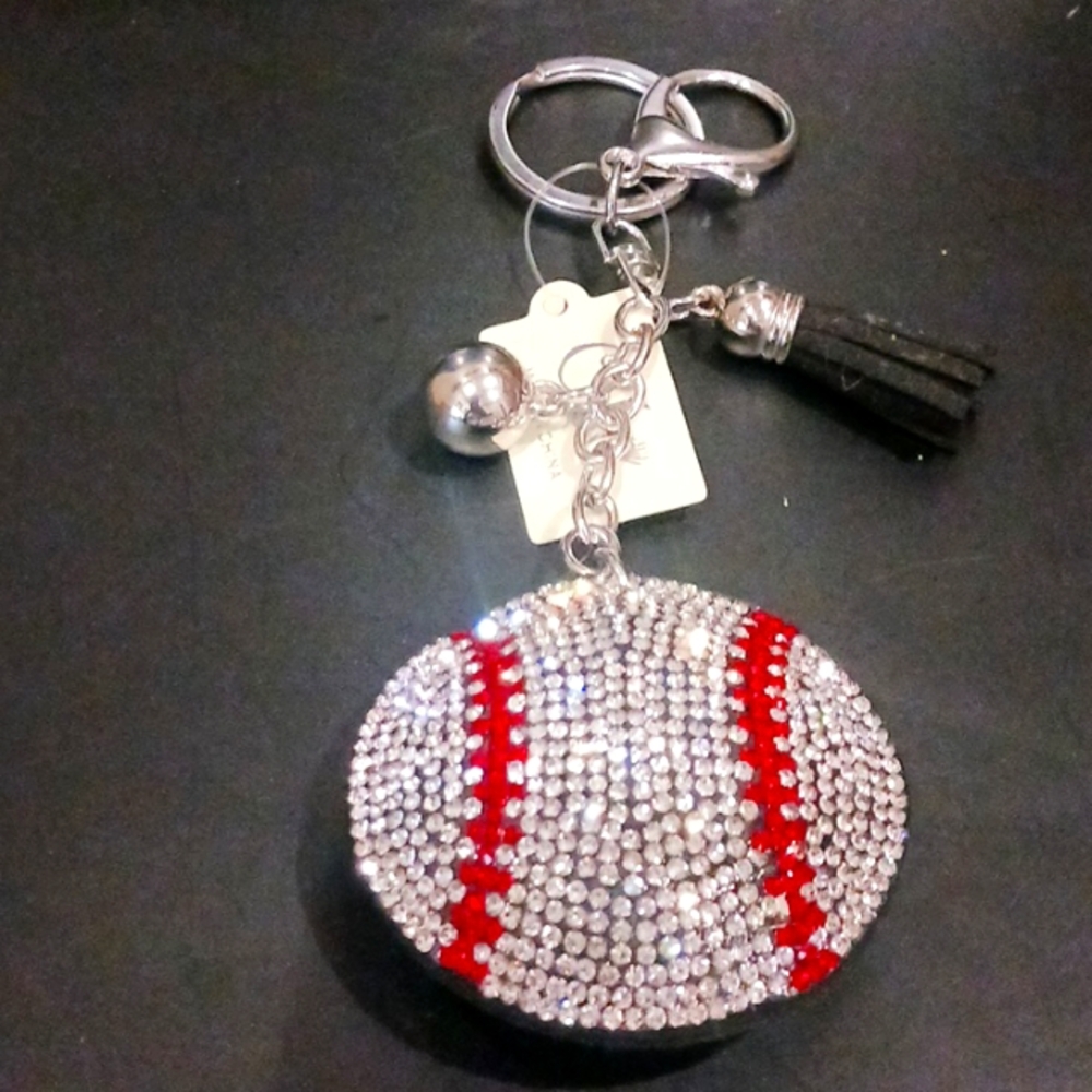 Bling BASEBALL 3D/Puffy Rheinstone Keychain, Handbag / Backpack Purse Charm